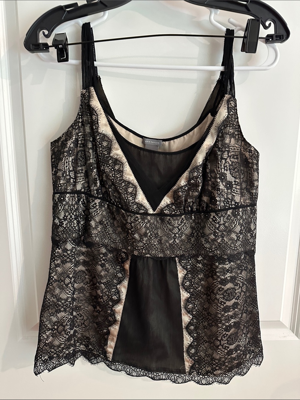 Ann Taylor Black Lace Over Nude Satin Camisole